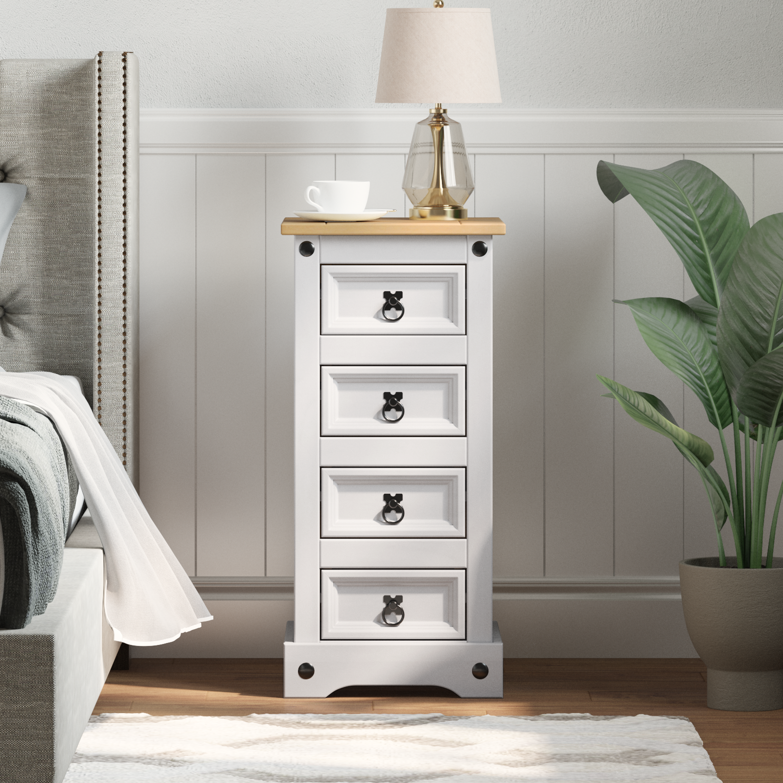 Sengebord Corona Hvid 35 x 32,5 x 74 cm Massiv fyrretræ
