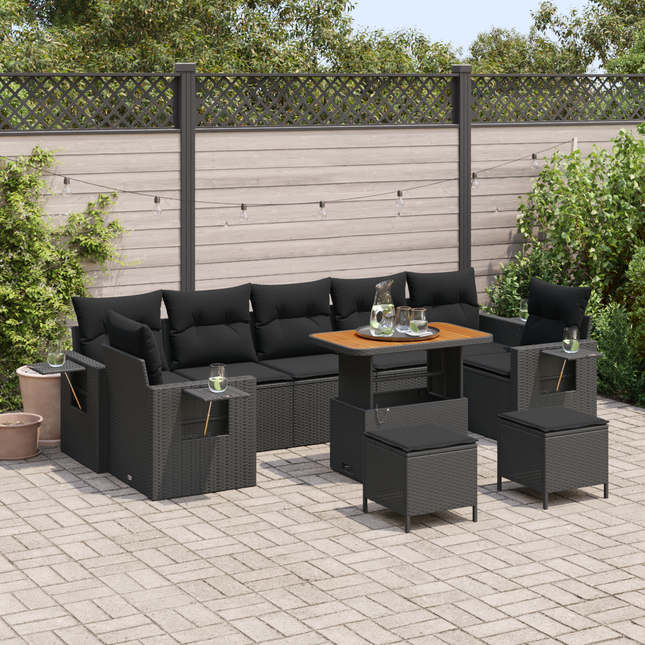 Havesofa Sæt med pude Sort polyrattan
