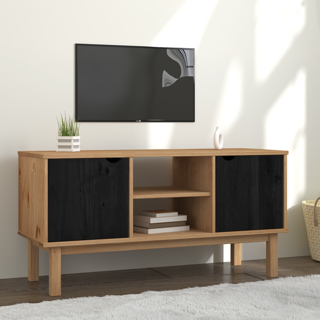 TV-bord OTTA 113,5 x 43 x 57 cm Sort Massivt fyrretræ
