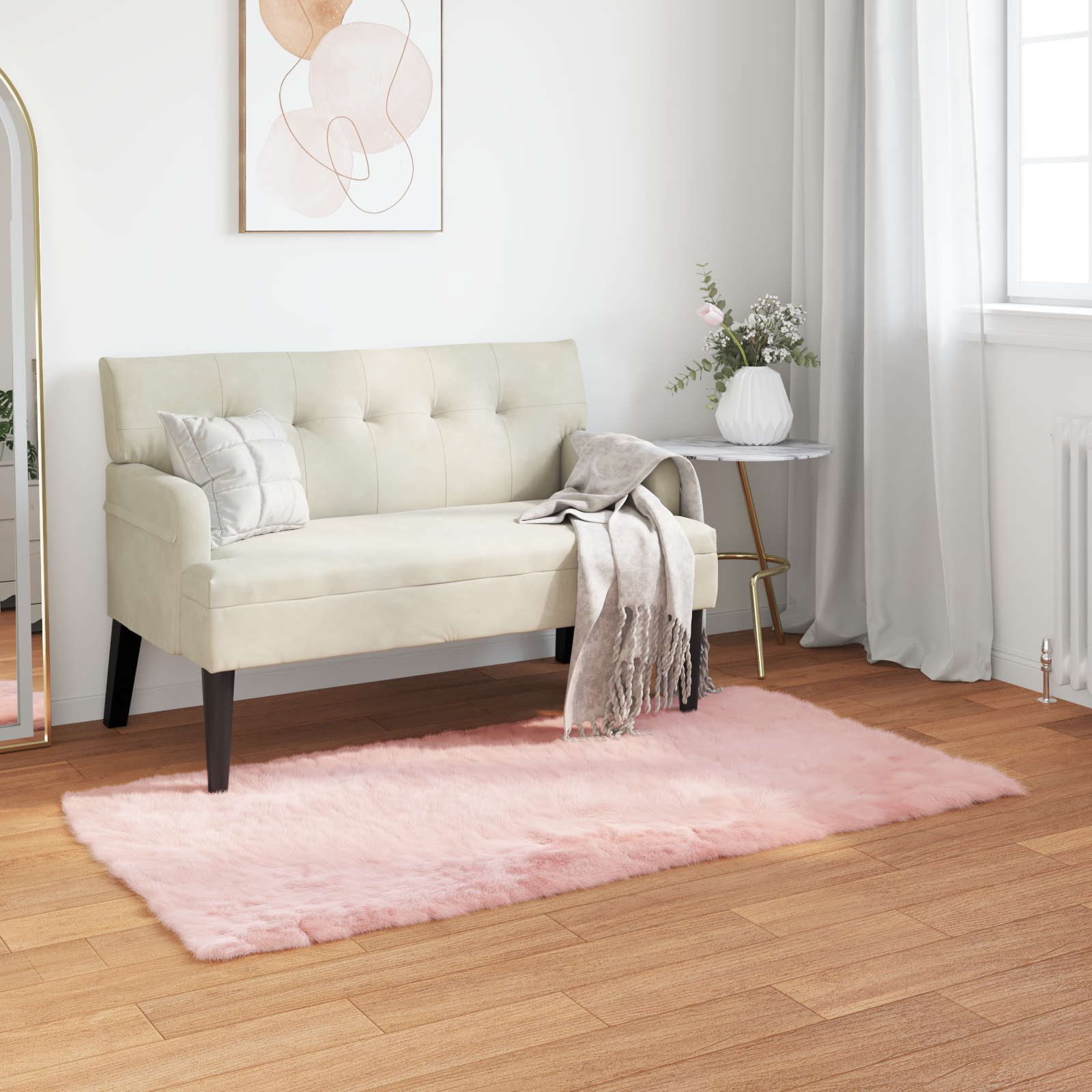 Fuskobbel lammeskindstæppe TAFALLA Lyserød 80 x 150 cm