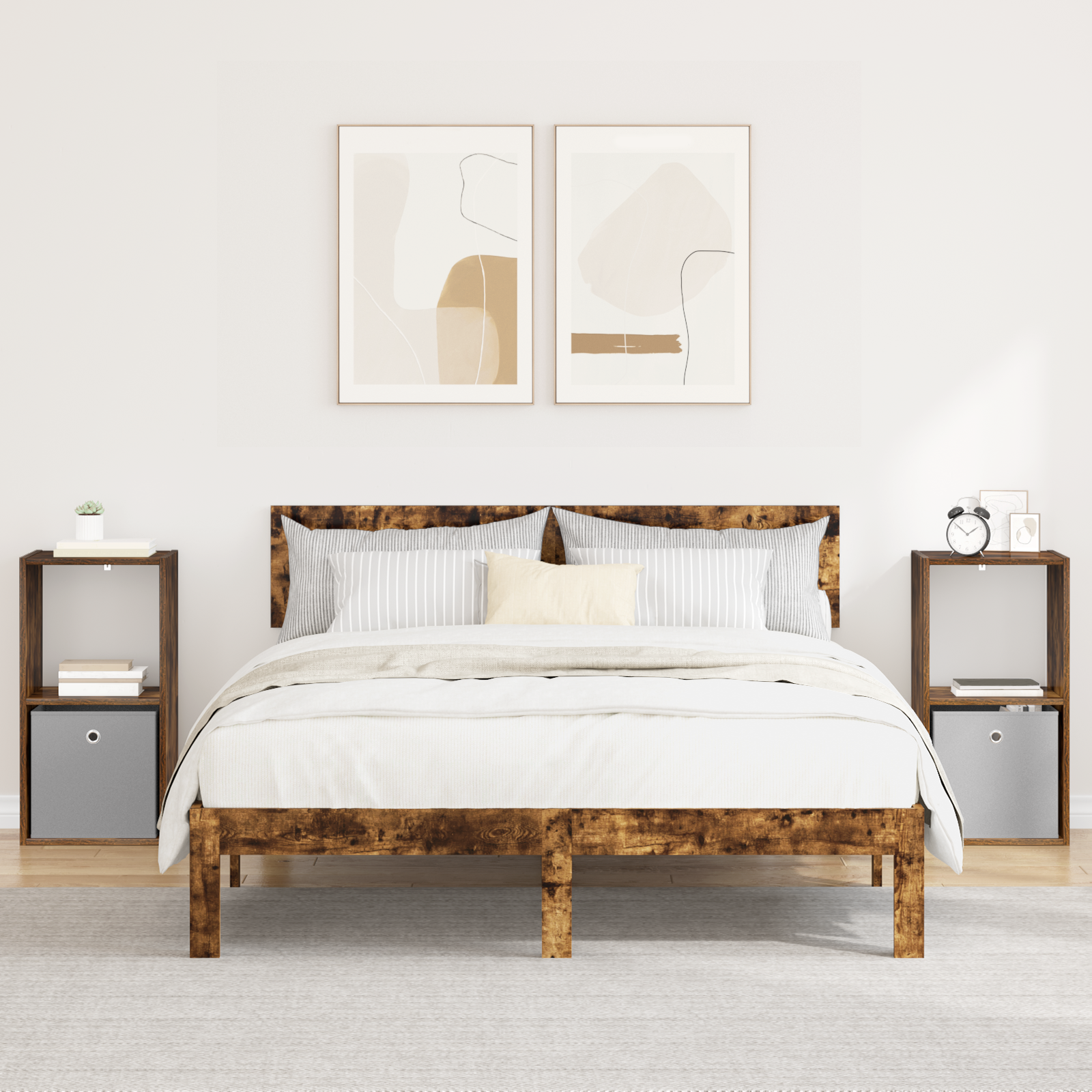Sengebord 2 pcs Røget eg 35 x 32 x 68,5 cm Konstrueret træ