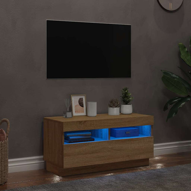 tv-bord med LED-lys 80x35x40 cm sonoma-eg