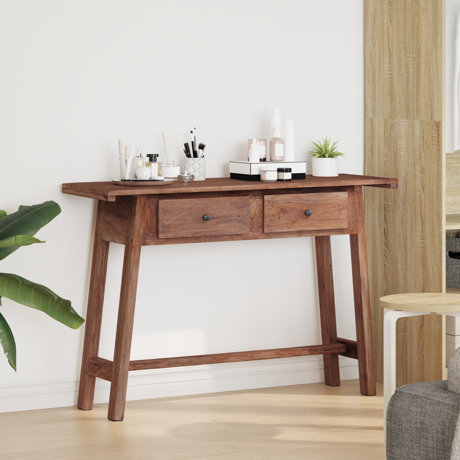 Bord med skuffe Brun 110 x 30 x 79 cm Massiv Mahogni