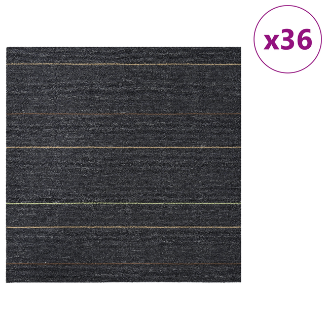 Tæppeflise Mørkegrå med striber 50 x 50 cm 36 pcs PP og Bitumen