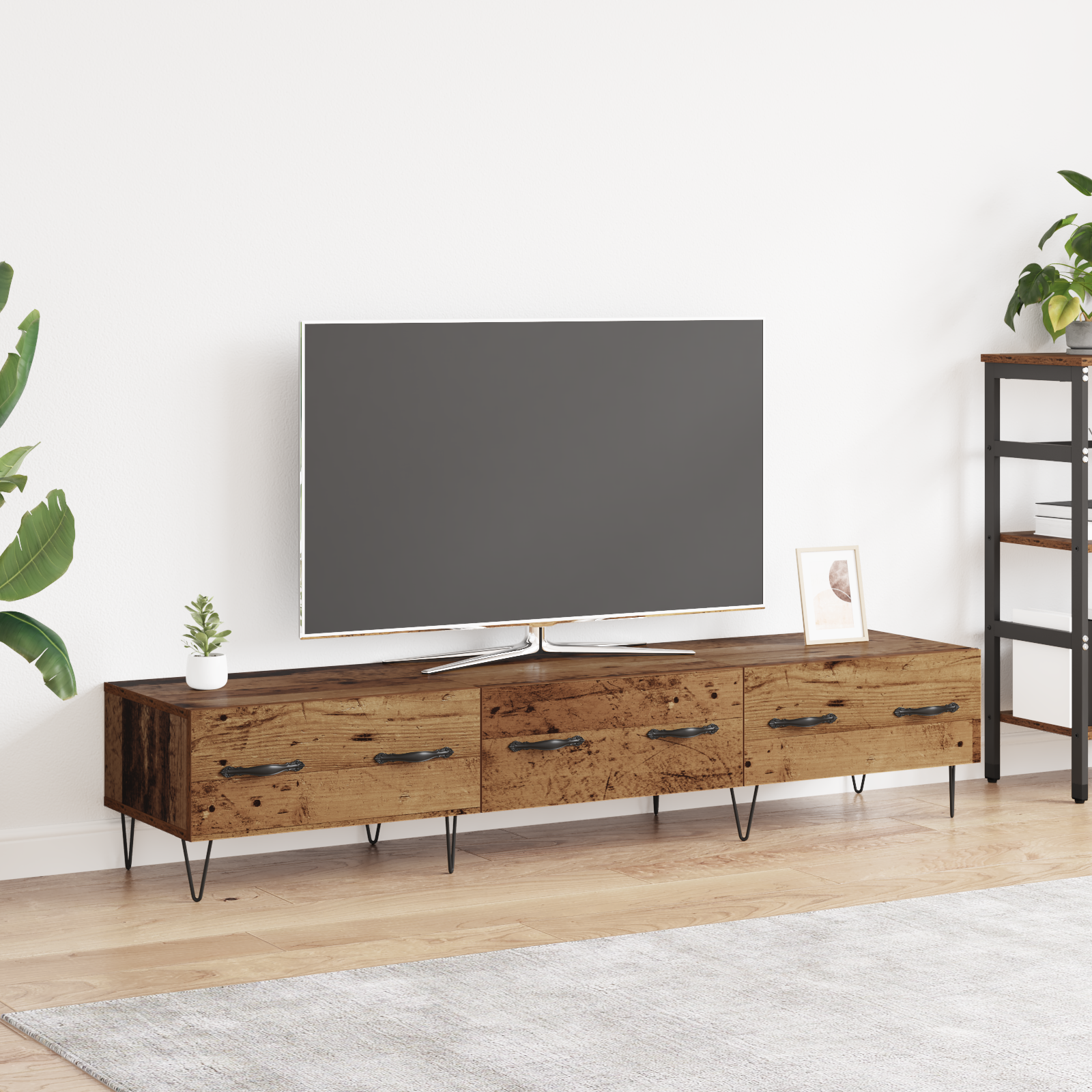 TV-skab med skuffe Gammelt træ 150 x 36 x 30 cm Konstrueret træ