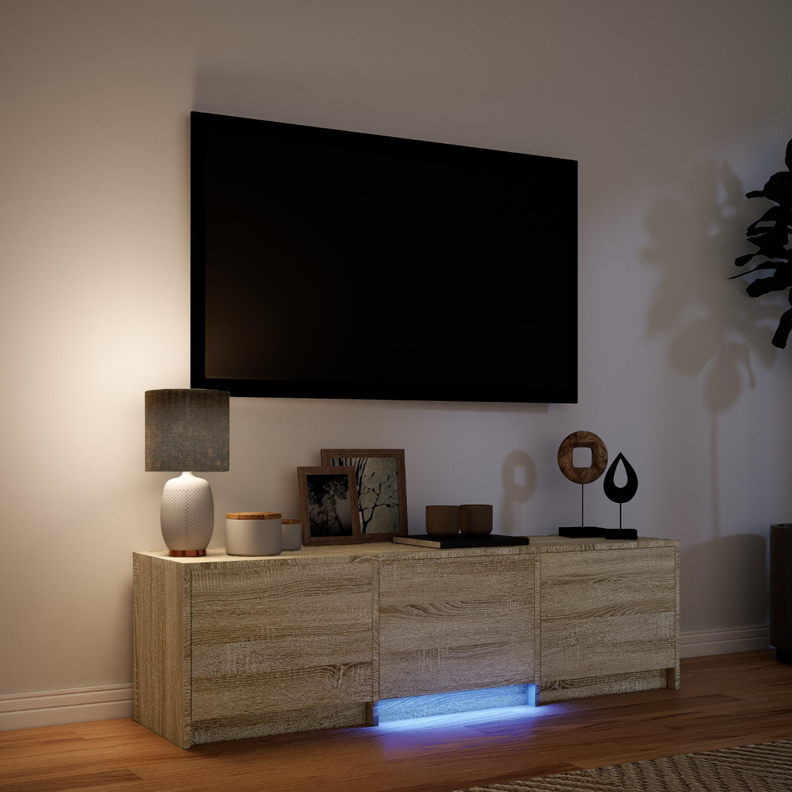 TV-bord med LED Sonoma eg 140 x 34 x 40 cm Konstrueret træ