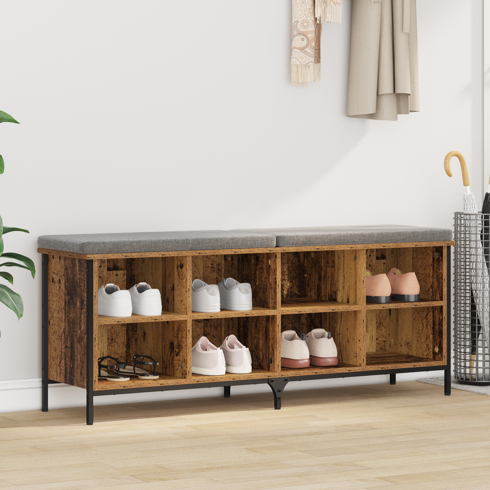 Sko skab Gammelt træ 131 x 35 x 50 cm Ingeniørt træ og jern