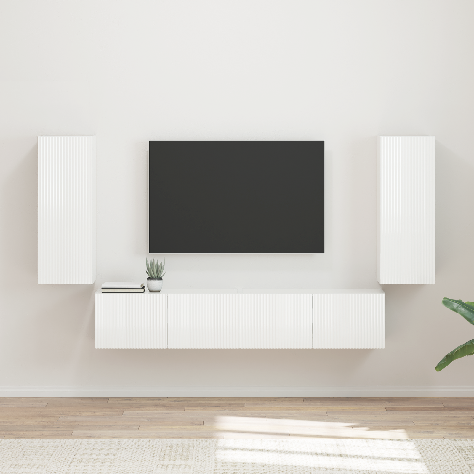 Tv vægskab sæt Vægmonteret 4 pcs Høj gloss hvid Konstrueret træ