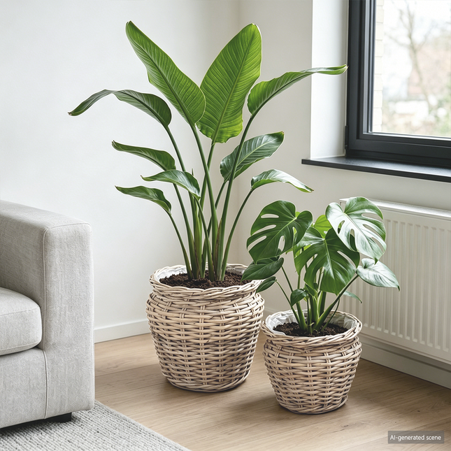 Plantekurv med opbevaring 2 stk. Naturlig grå Kubu rattan