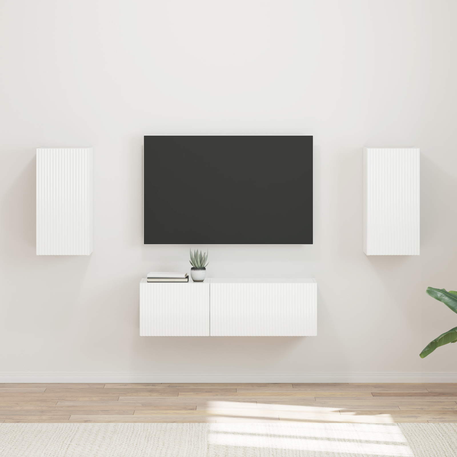 Tv vægskab sæt Vægmonteret 4 pcs Høj gloss hvid Konstrueret træ