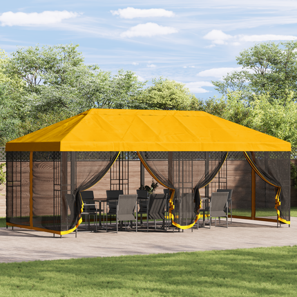 Pavillon med sidetapper 6 x 3 m Gul Polyester og Stål 190 gsm