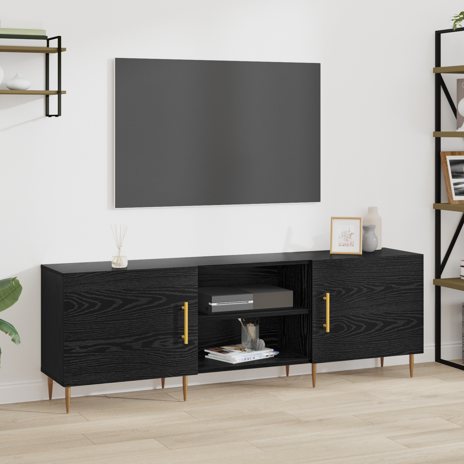 TV-skab Sort eg 150 x 30 x 50 cm Konstrueret træ