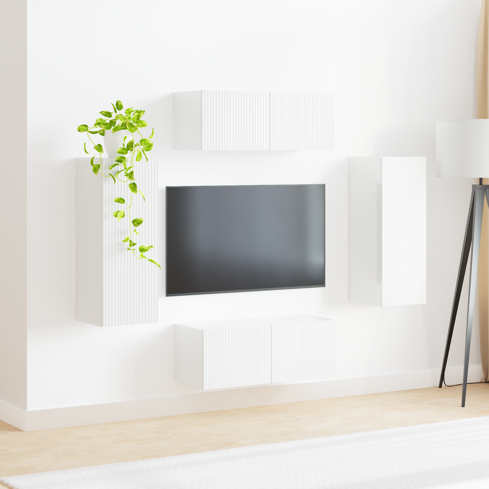 Tv vægskab sæt Vægmonteret 4 pcs Høj gloss hvid Konstrueret træ
