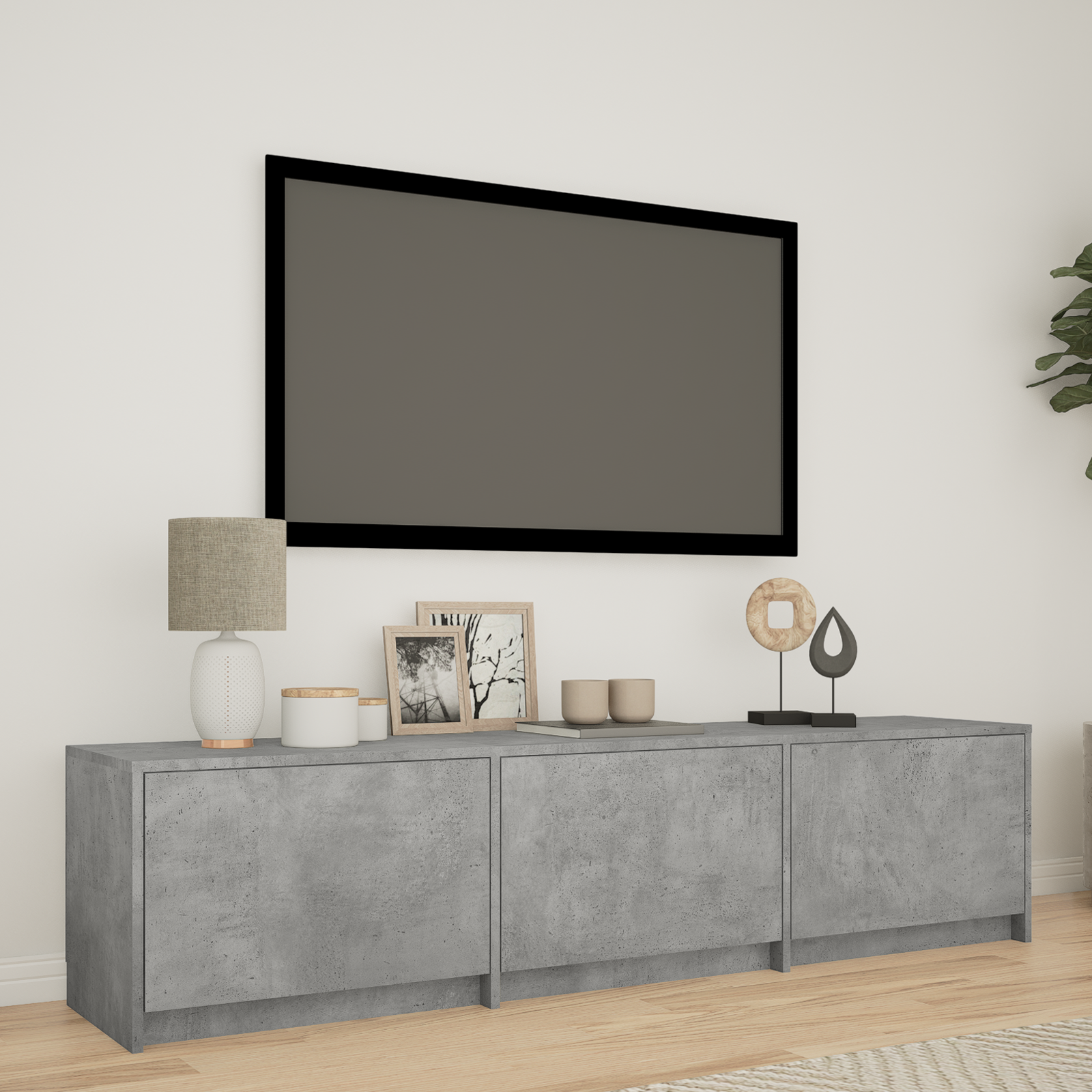 TV-bord med LED BetonGrå 165 x 34 x 40 cm Konstrueret træ