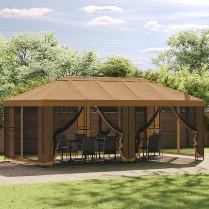 Pavillon med sidetapper 6 x 3 m Beige Polyester og Stål 190