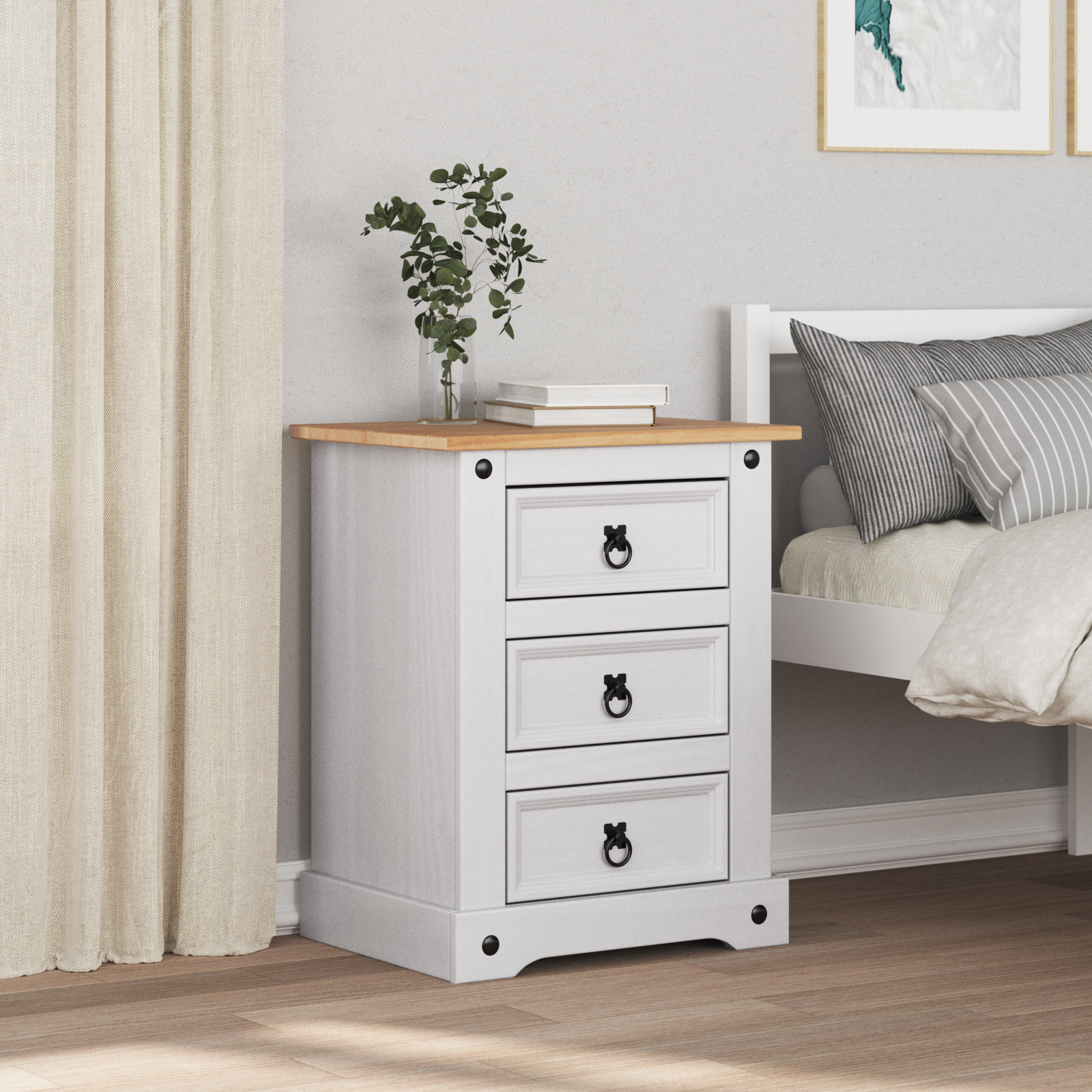 Sengebord Corona Hvid 53 x 39 x 66 cm Massiv fyrretræ