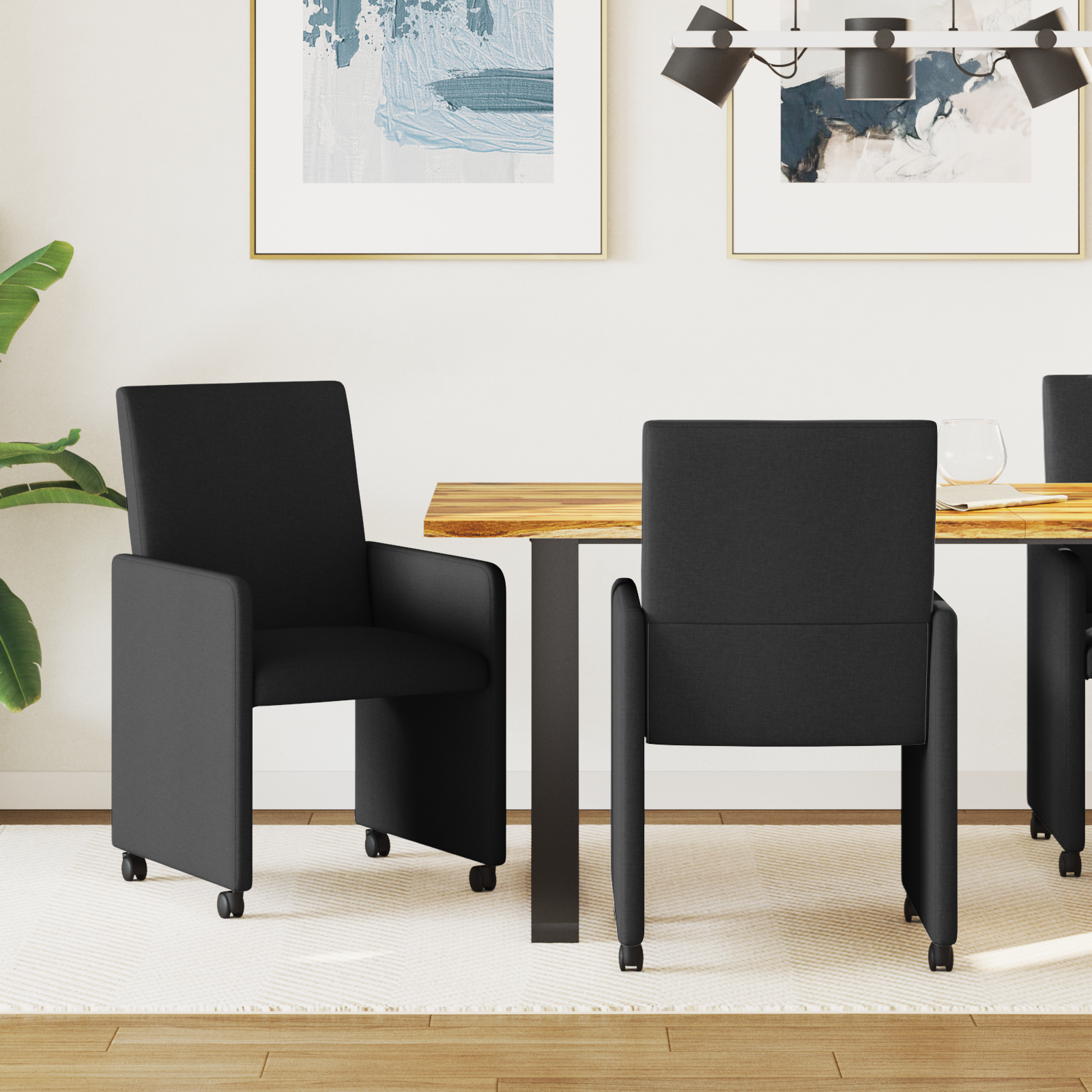 Spisebordsstole med hjul 2 pcs Sort 57 x 66 x 94 cm Stof
