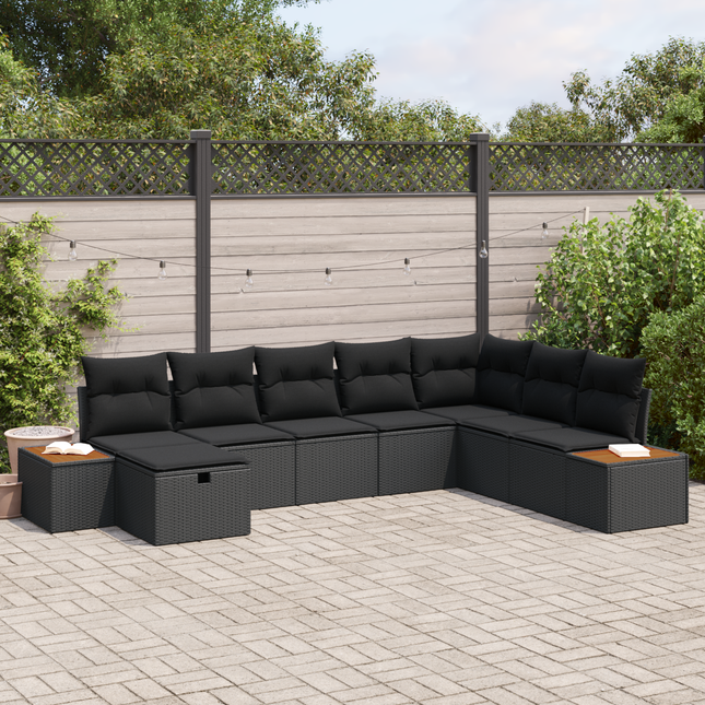 Havesofa Sæt med pude med opbevaring Sort polyrattan