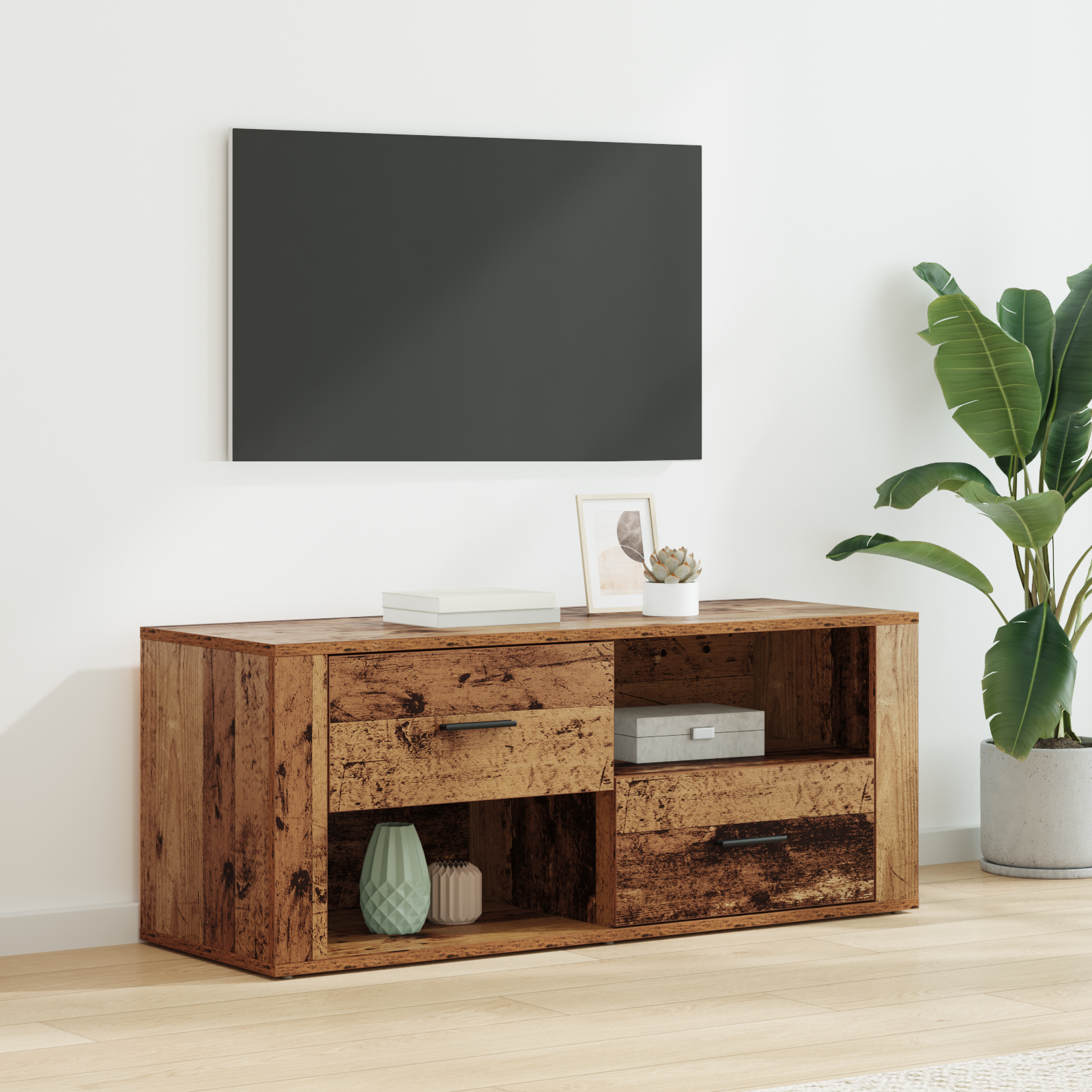 TV-skab med skuffe Gammelt træ 100 x 35 x 40 cm Konstrueret træ