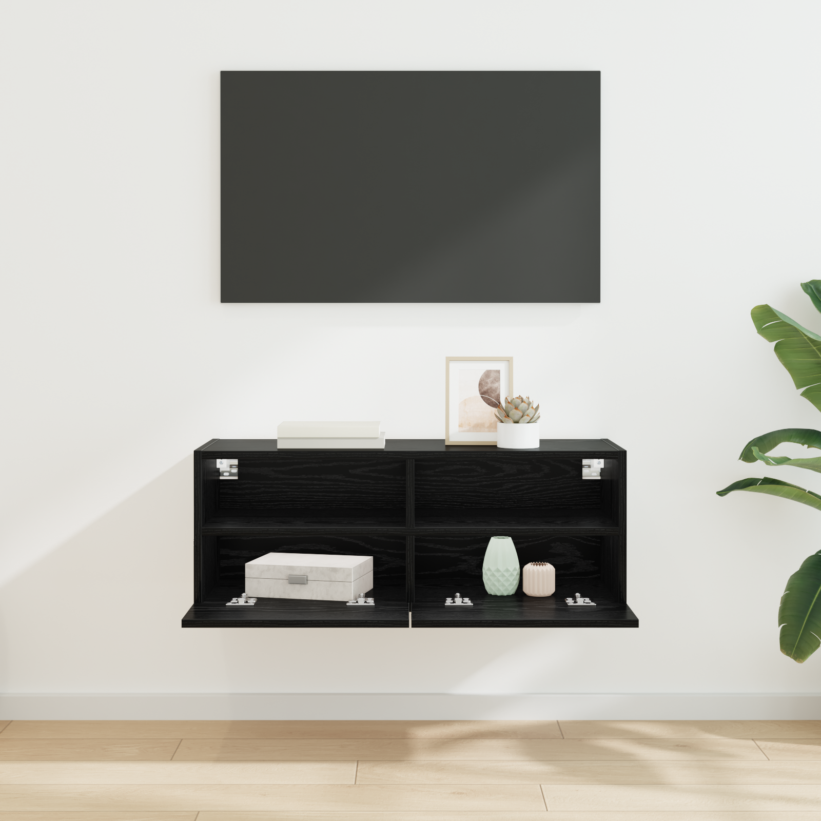 TV vægskab Vægmonteret Sort eg 80 x 30 x 30 cm Konstrueret træ