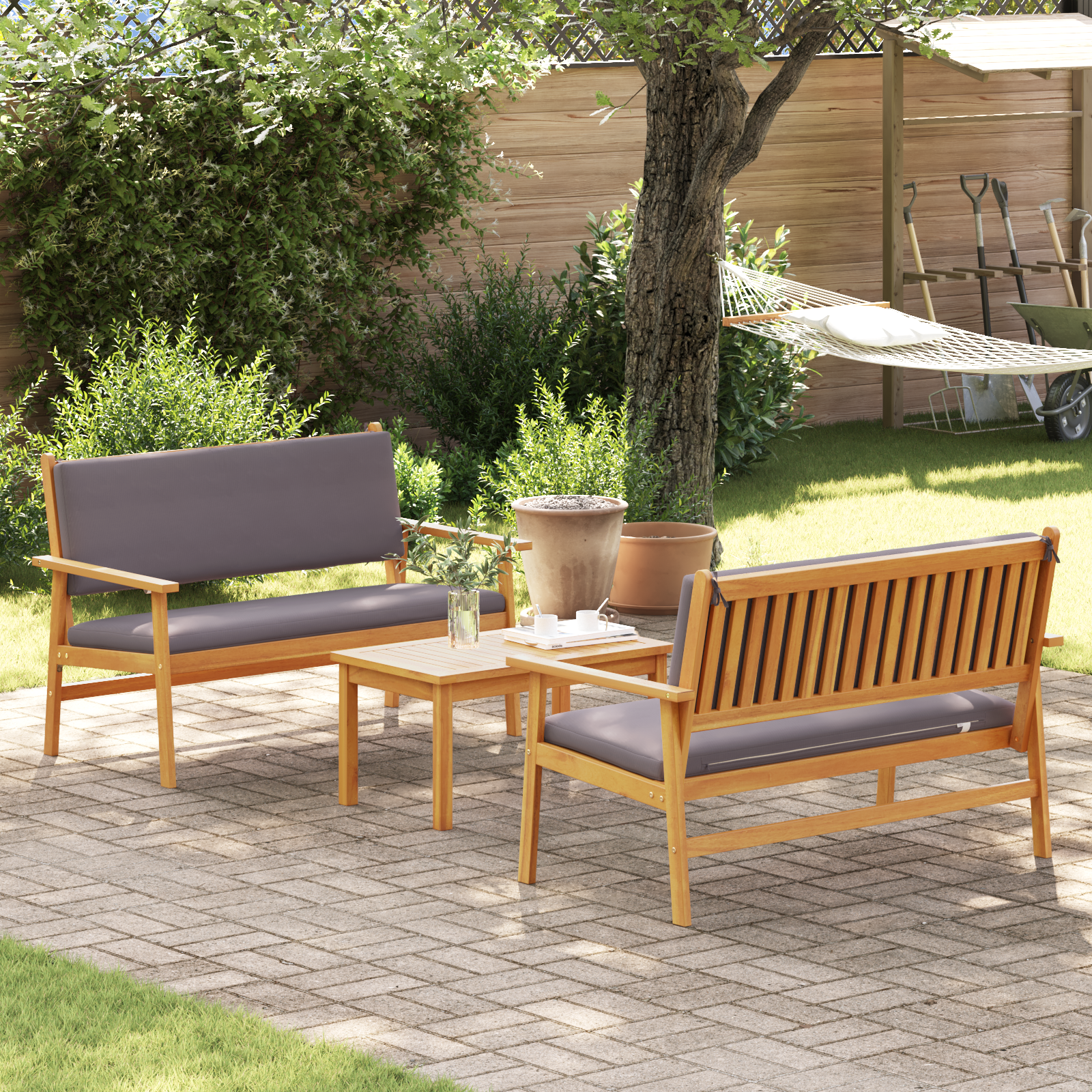 Havesofa Sæt 3 pcs Brun 120 x 65,5 x 79 cm Massivt Akacietræ