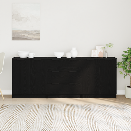 Sideboard 3 stk. Sort eg 180 x 30 x 70 cm Konstrueret træ
