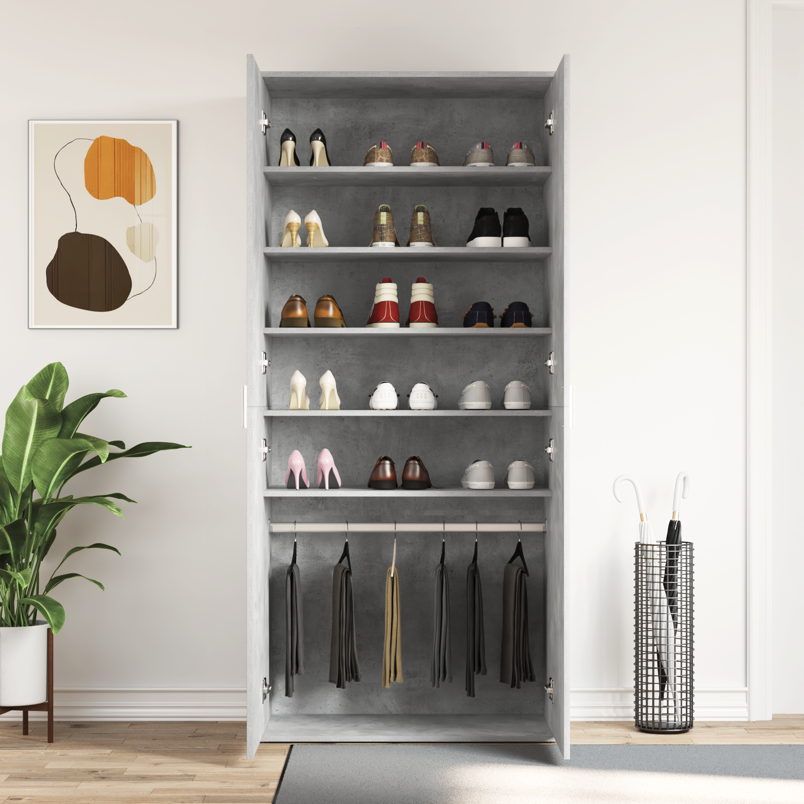 Sko skab med hylde Beton Grå 80 x 39 x 178 cm Konstrueret træ