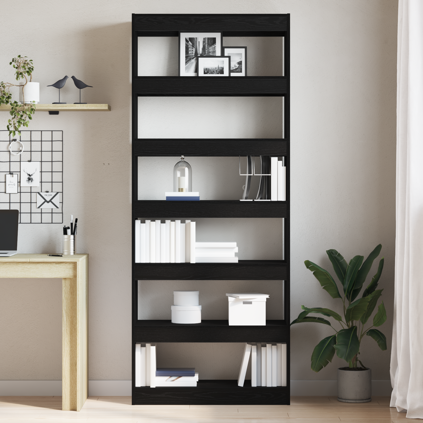 Bogskab med hylde Sort eg 80 x 30 x 198 cm Konstrueret træ