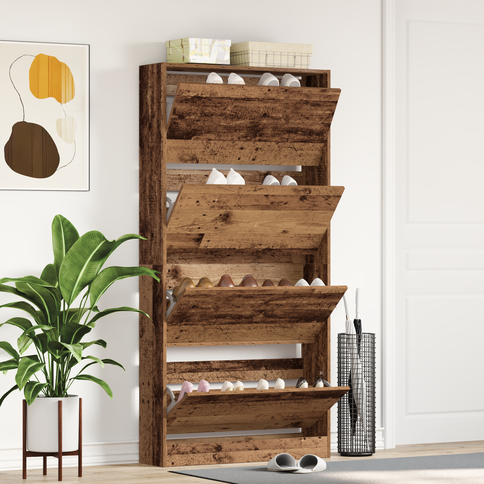 Sko skab med dør Gammelt træ 80 x 21 x 163,5 cm Konstrueret træ