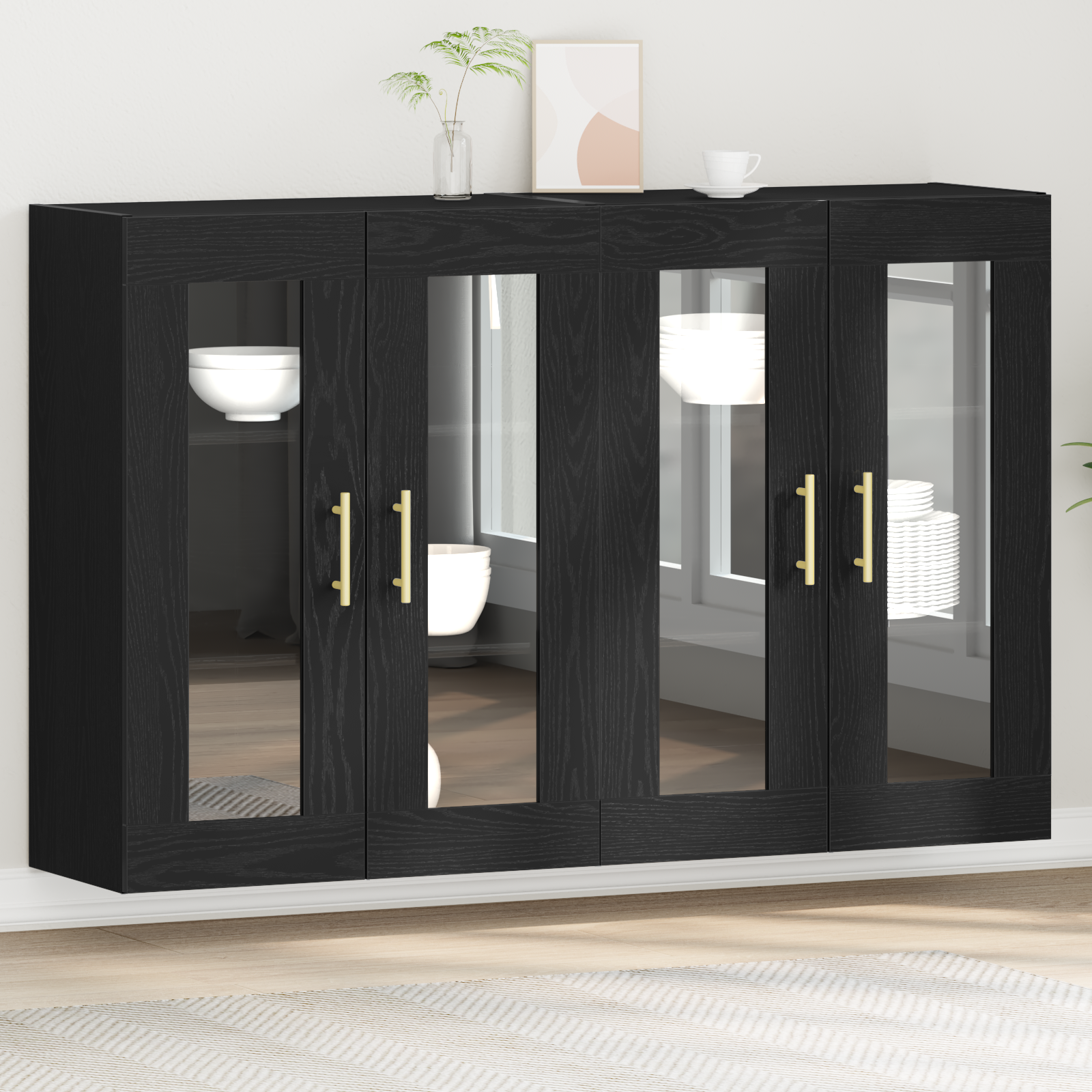Væggeskabe 2 pcs Sort eg 69,5 x 34 x 90 cm Konstrueret træ