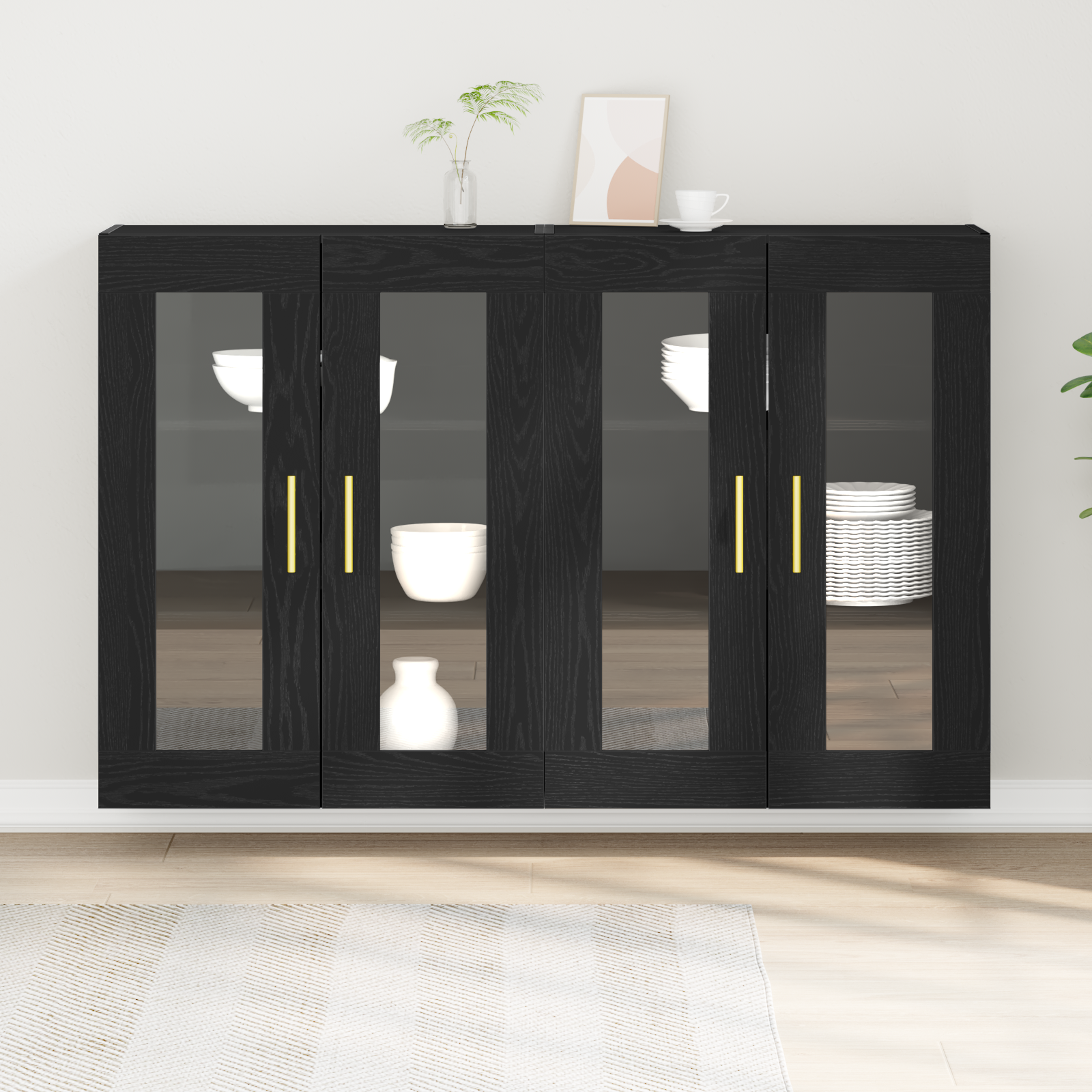 Væggeskabe 2 pcs Sort eg 69,5 x 34 x 90 cm Konstrueret træ