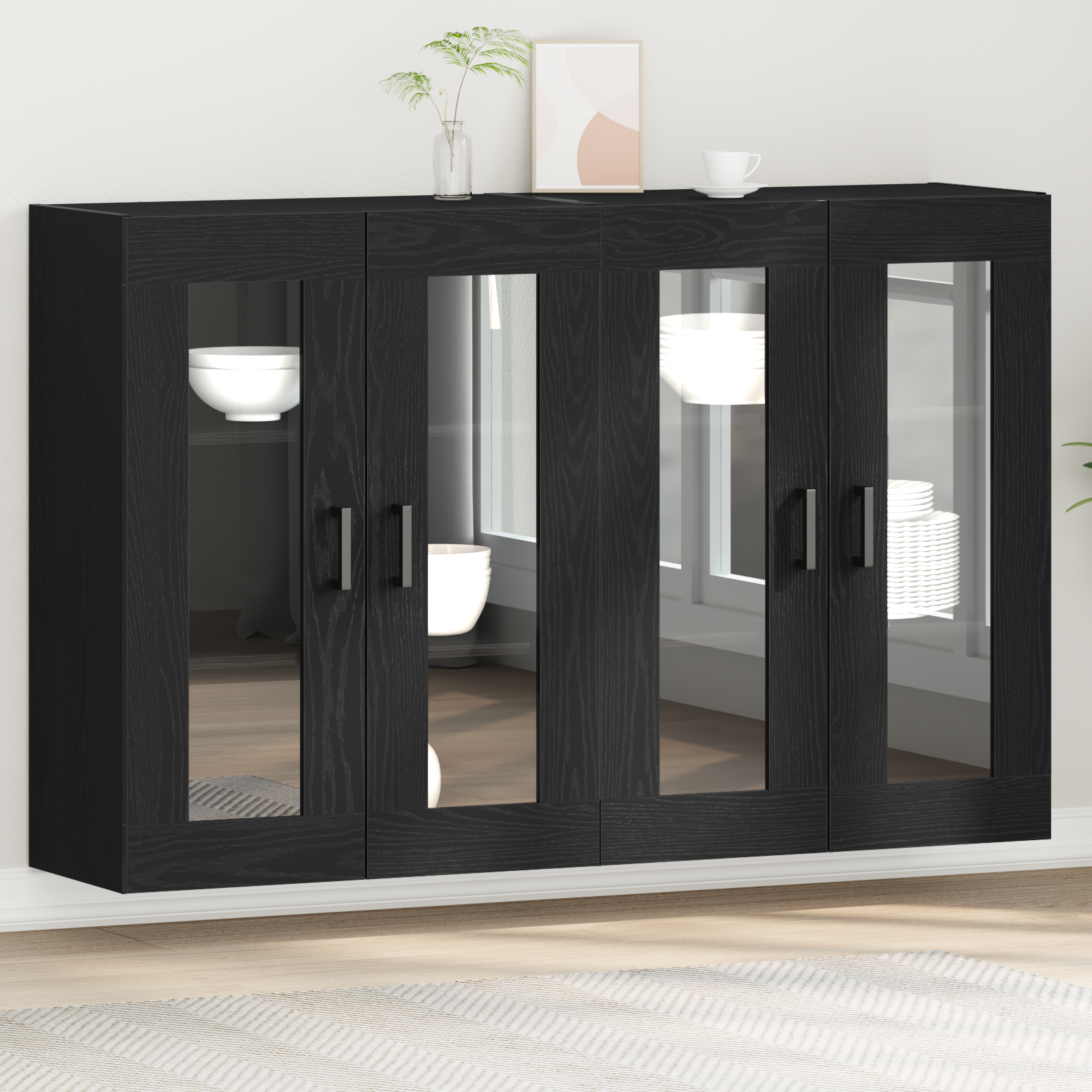 Væggeskabe 2 pcs Sort eg 69,5 x 34 x 90 cm Konstrueret træ