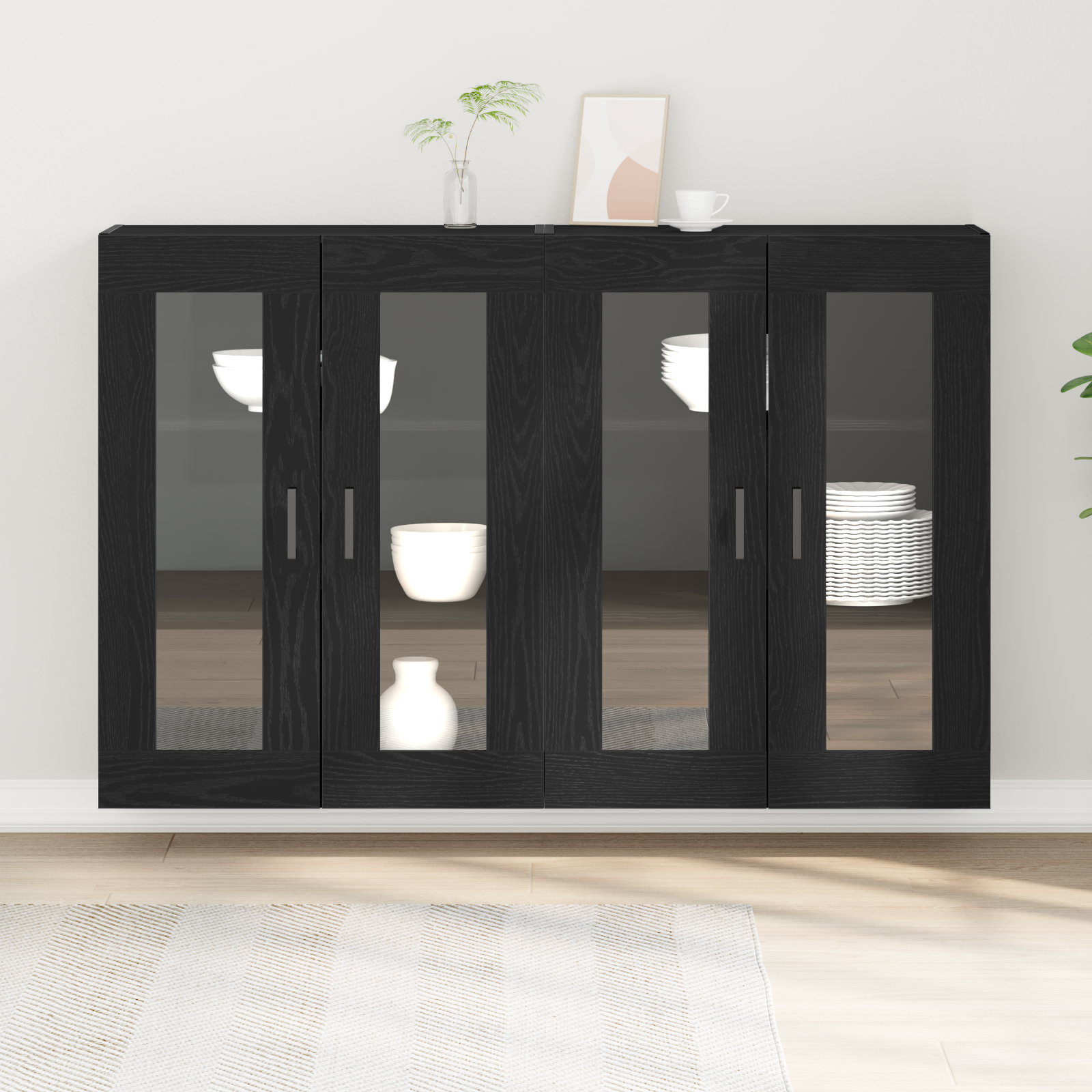 Væggeskabe 2 pcs Sort eg 69,5 x 34 x 90 cm Konstrueret træ