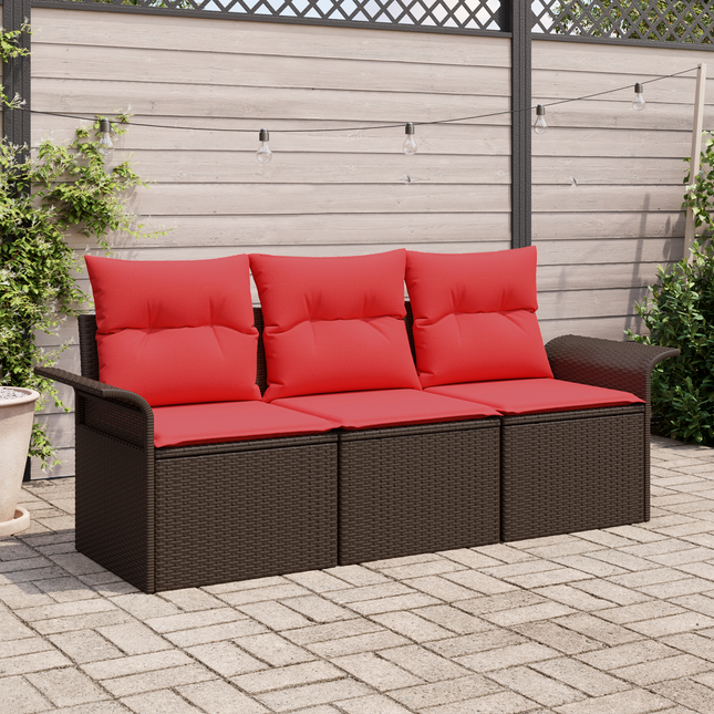 Sofa Sæt med pude 3 pcs Brun og Rød polyrattan