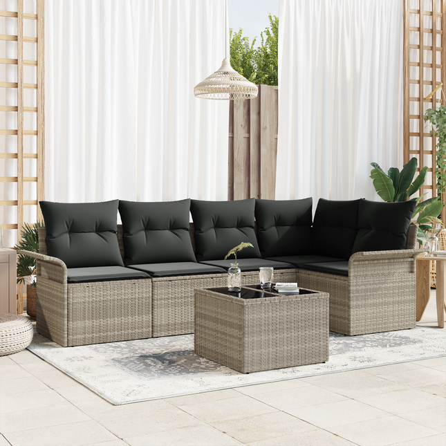 Havesofa Sæt med pude 6 pcs Grå polyrattan