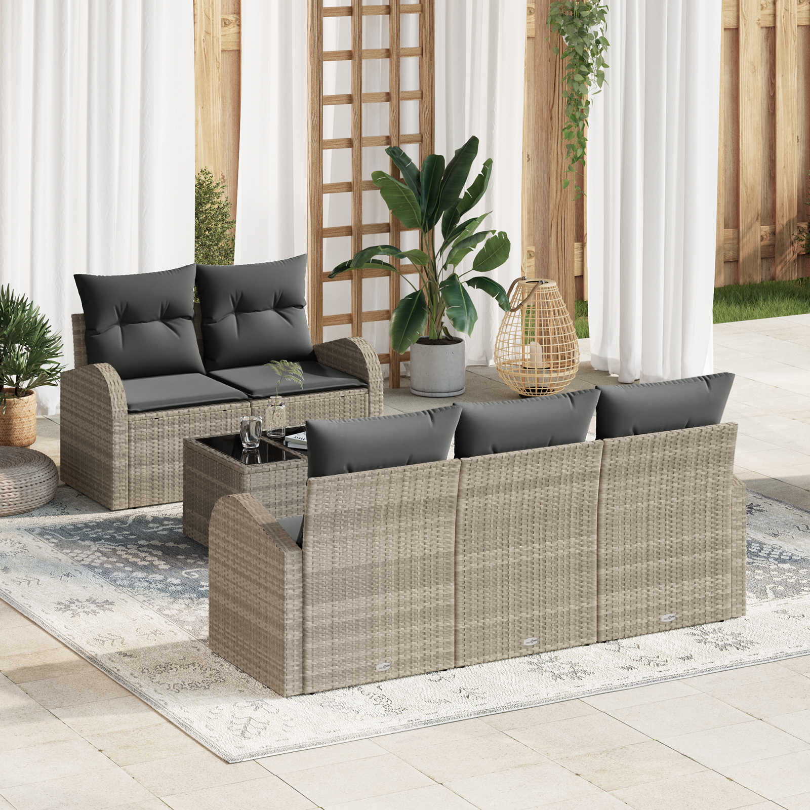 Havesofa Sæt Lysegrå 55 x 55 x 37 cm polyrattan