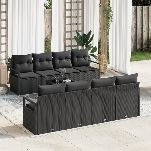 Sofa Sæt med pude 7 pcs Sort polyrattan
