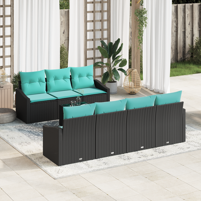 Sofa Sæt med pude med pude 8 pcs Sort og Turkis polyrattan