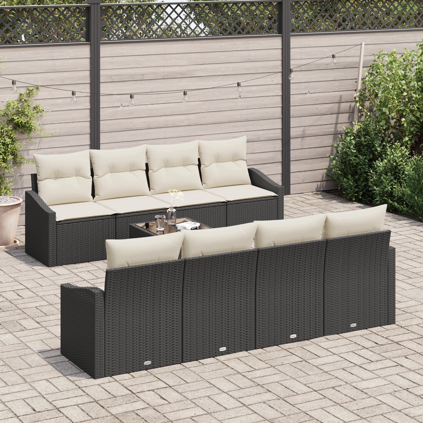 Sofa Sæt med pude med pude 9 pcs Sort og Cream polyrattan