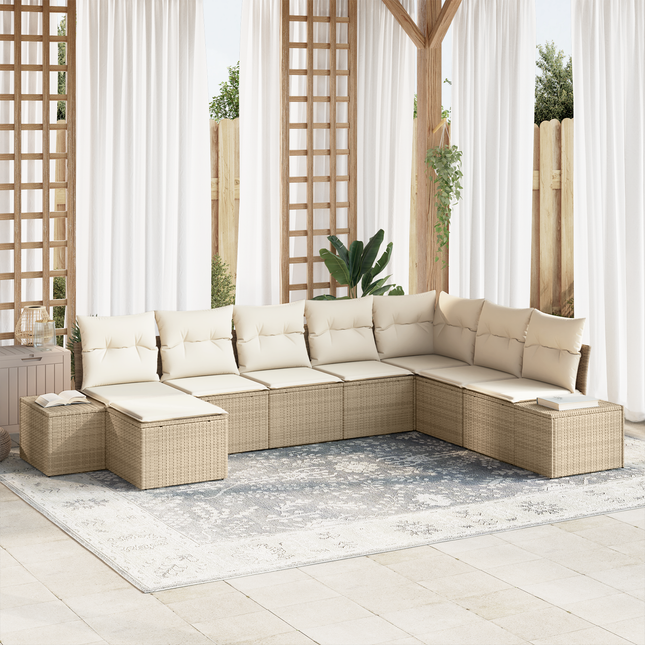 Havesofa Sæt med pude 8 pcs Beige polyrattan