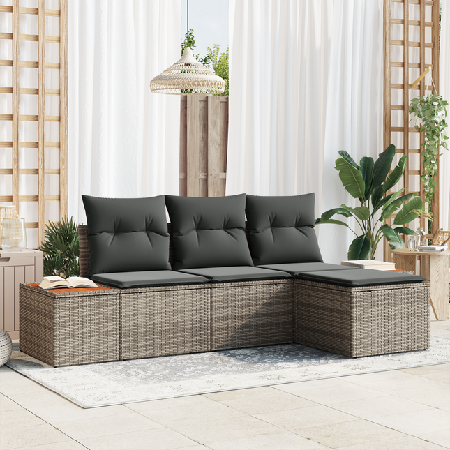 Havesofa Sæt med pude med pude 4 pcs Grå polyrattan