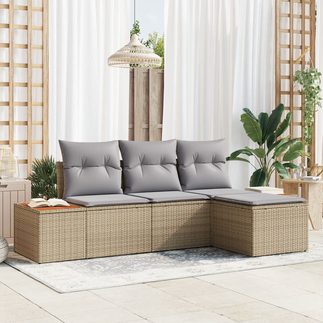 Havesofa Sæt med pude med pude 4 pcs Beige polyrattan