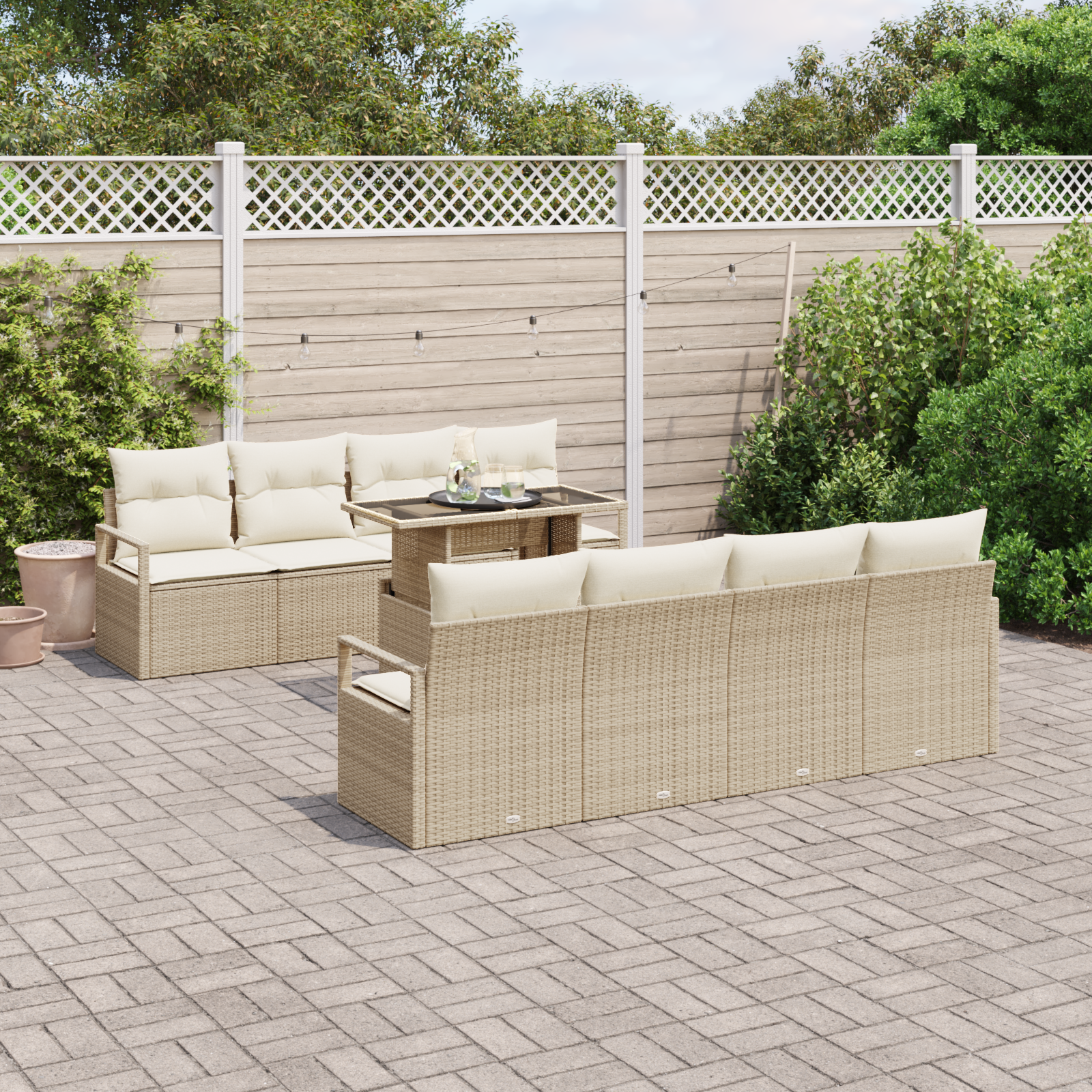Havesofa Sæt med pude 7 pcs Beige og creme polyrattan
