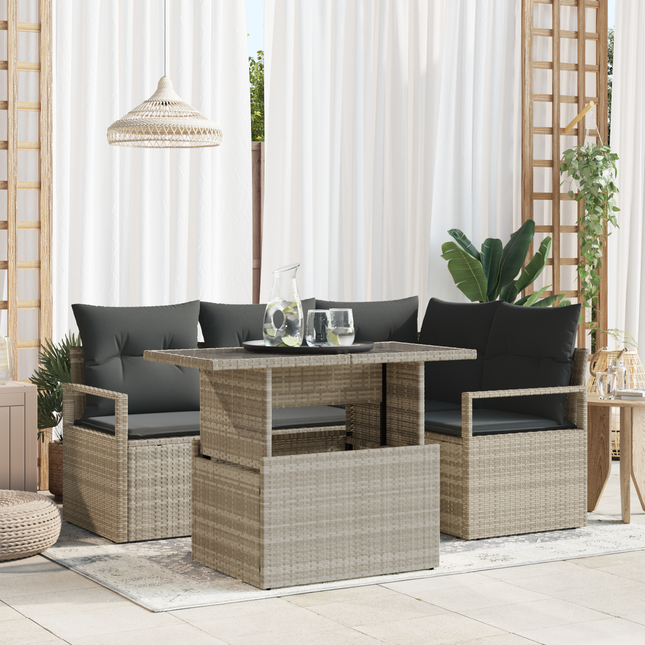 Havesofa Sæt med pude 5 pcs Lysegrå polyrattan