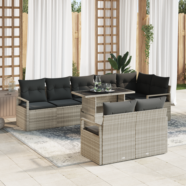 Havesofa Sæt med pude 9 pcs Lysegrå polyrattan