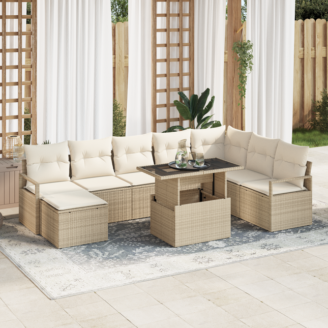 Havesofa Sæt med pude 9 pcs beige og cremefarvet