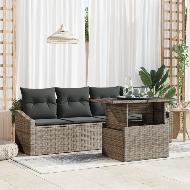Havesofa Sæt med pude 5 pcs Grå polyrattan