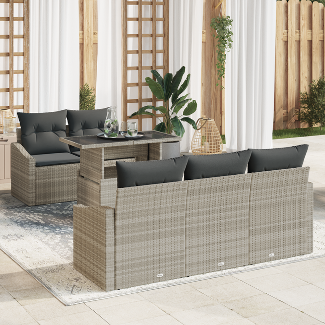 Havesofa Sæt med pude 6 pcs Lysegrå polyrattan