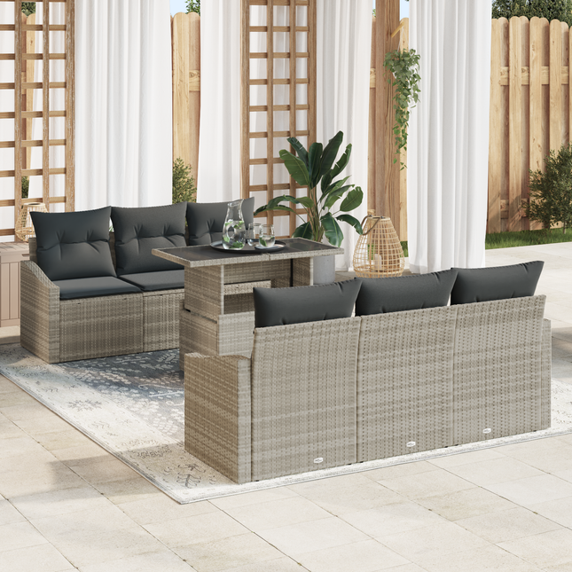 Havesofa Sæt med pude 7 pcs Lysegrå polyrattan