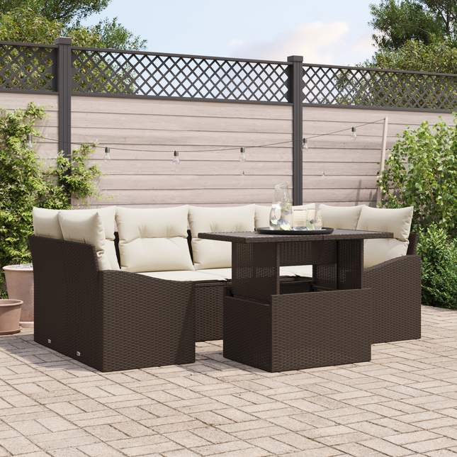 Havesofa Sæt med pude 7 pcs Brun og Creme polyrattan